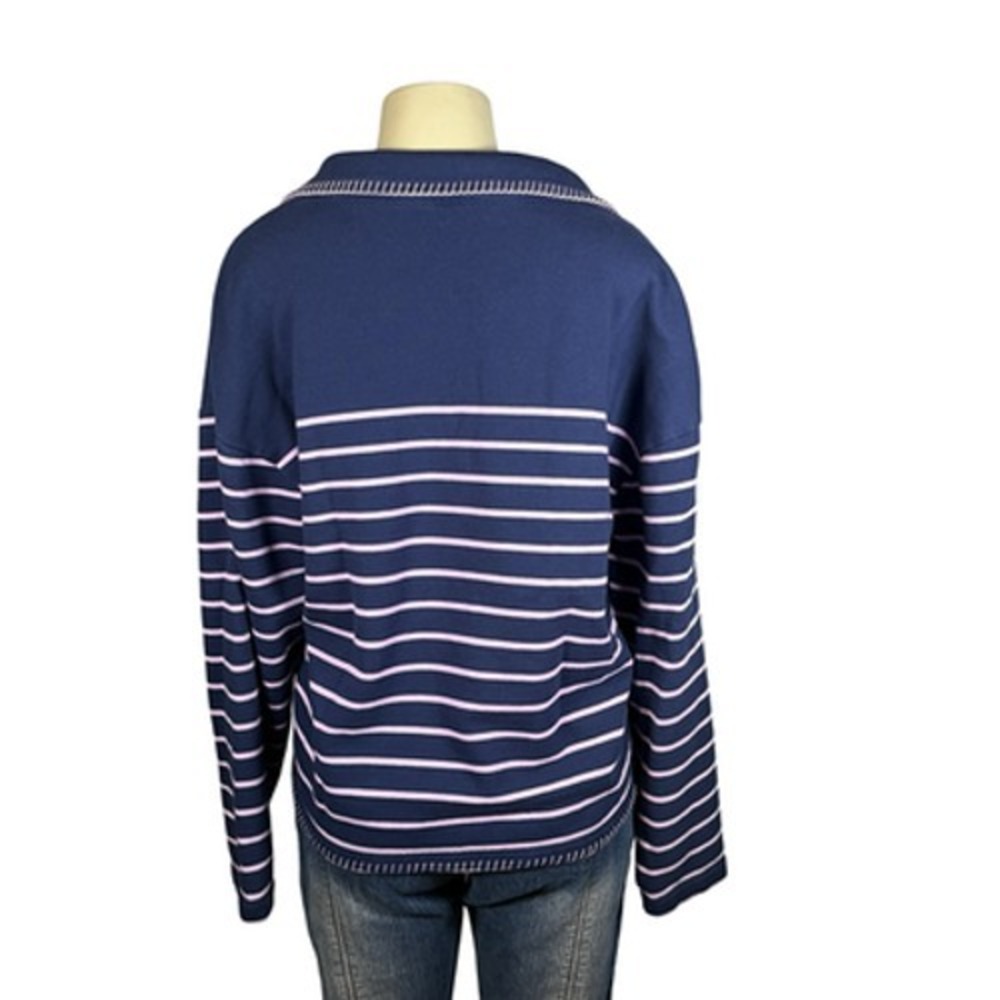 Lilly Pulitzer Sweater Womens XL Blue Stripe Collared V Neck Pullover Knit Top - Picture 4 of 9
